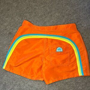 Sundek Men’s Swim Shorts – Orange Rainbow Stripe Size 34 (Good Condition)